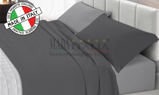 Completo lenzuola cotone bicolore fumo grigio chiaro-MADA Italia
