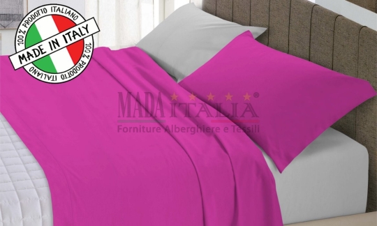 Completo lenzuola cotone bicolore fuxia grigio MADA Italia