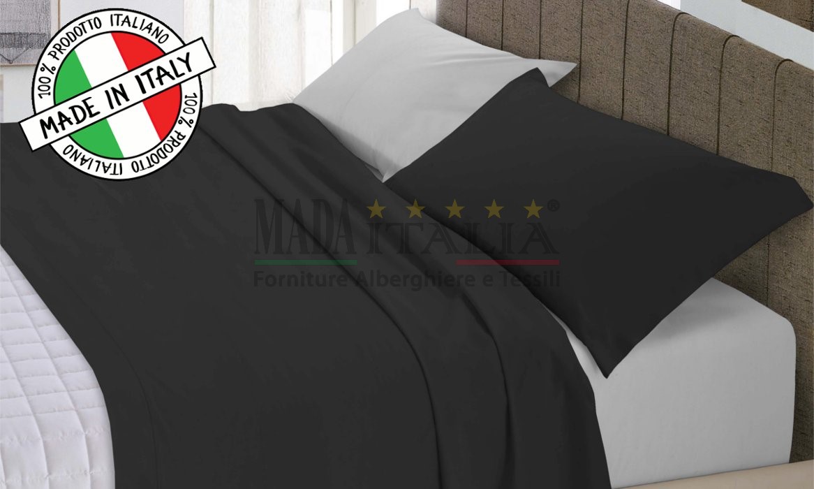 Completo lenzuola cotone bicolore nero grigio MADA Italia