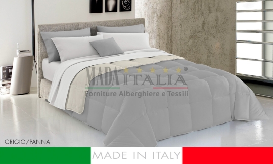 Trapunta Matrimoniale Invernale Double Face - Piumone Caldo Bianco Grigio 100% Made In Italy