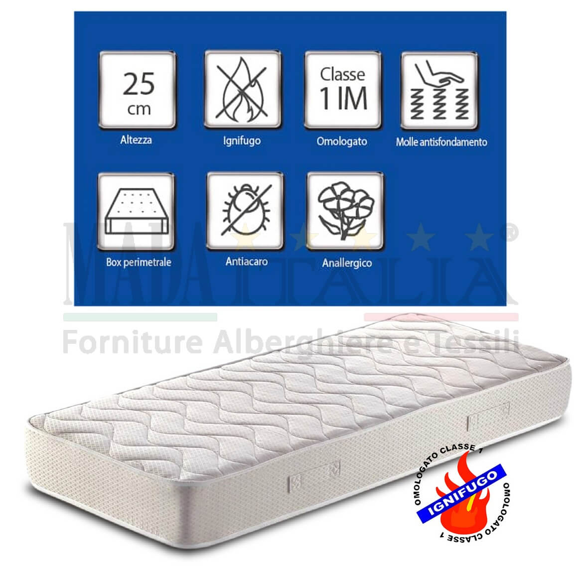 Vendita Materasso Ignifugo Molle Basic 25cm Dettagli. Vendita Materasso Ignifugo Molle Basic 25cm Dettagli.