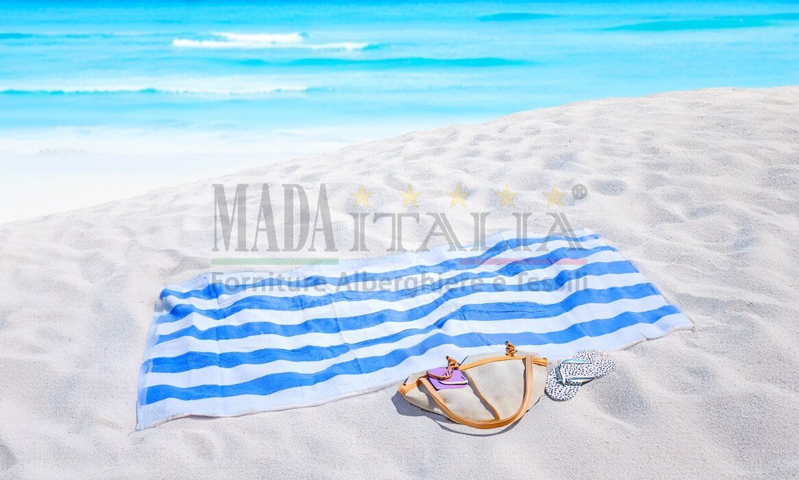 Vendita Telo Mare Spugna Cotone Righe Bianco Azzurro Vendita Telo Mare Spugna Cotone Righe Bianco Azzurro