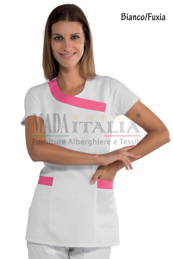 Vendita Casacca Estetista Parrucchiera Corto Malibu Bianco/Fuxia Vendita Casacca Estetista Parrucchiera Corto Malibu Bianco/Fuxia