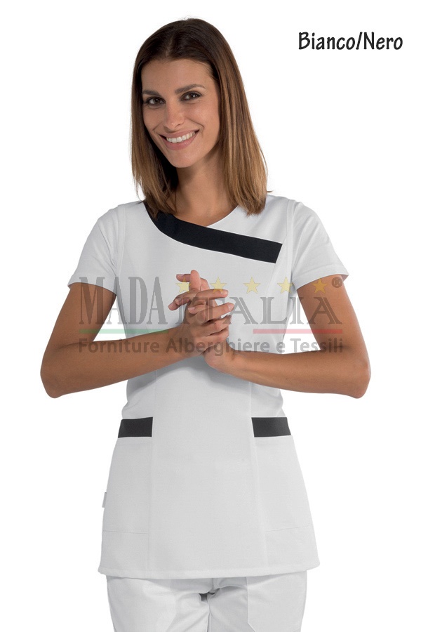 Vendita Casacca Estetista Parrucchiera Corto Malibu Bianco/Nero Vendita Casacca Estetista Parrucchiera Corto Malibu Bianco/Nero