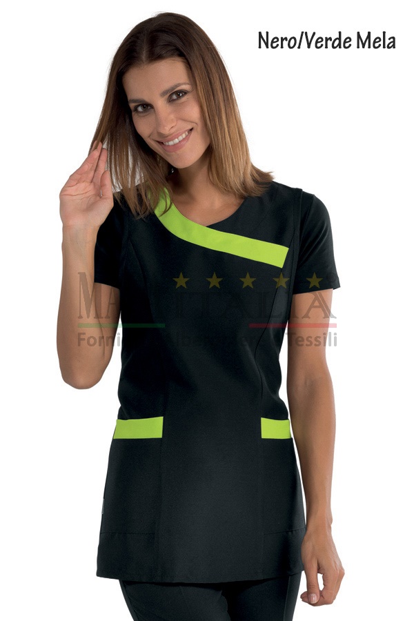 Vendita Casacca Estetista Parrucchiera Corto Malibu Nero/Verde Mela Vendita Casacca Estetista Parrucchiera Corto Malibu Nero/Verde Mela