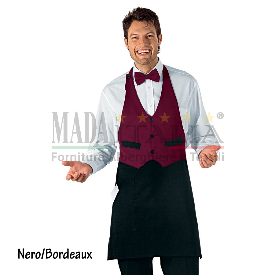 Vendita Grembiule Cameriere Pettorina Gilet Nero/Bordeaux Vendita Grembiule Cameriere Pettorina Gilet Nero/Bordeaux