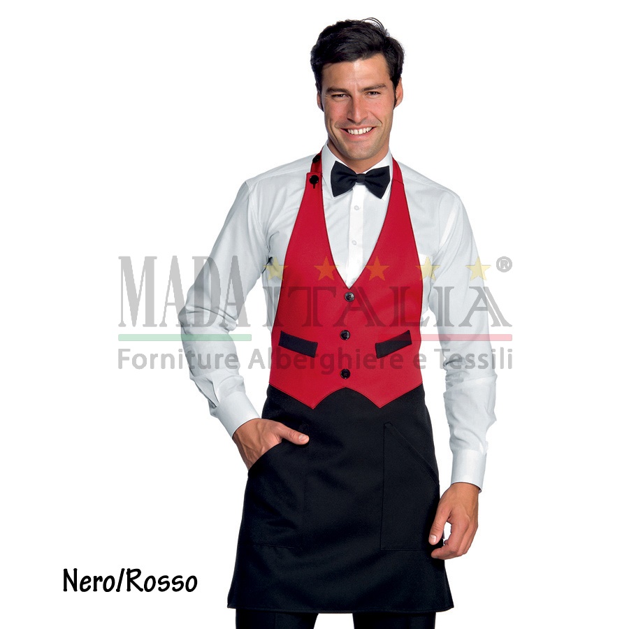Vendita Grembiule Cameriere Pettorina Biscotto Nero/Rosso Vendita Grembiule Cameriere Pettorina Biscotto Nero/Rosso