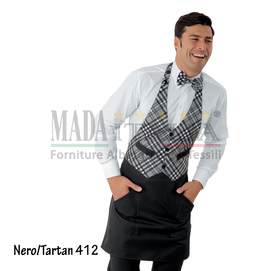 Vendita Grembiule Cameriere Pettorina Biscotto Nero/Tartan 412 Vendita Grembiule Cameriere Pettorina Biscotto Nero/Tartan 412