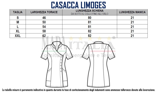 Vendita Casacca Estetista Limoges Tabella Taglie
