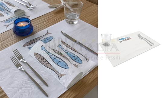 Vendita Tovaglietta Americana Carta Kraft Monouso Airlaid 30x48 Alici Azzurro