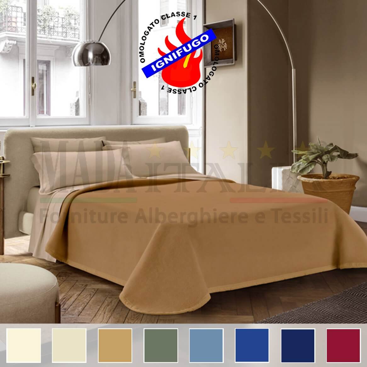 Vendita Coperta Ignifuga Hotel Antifiamma Tinta Unita Misto Lana Copertina