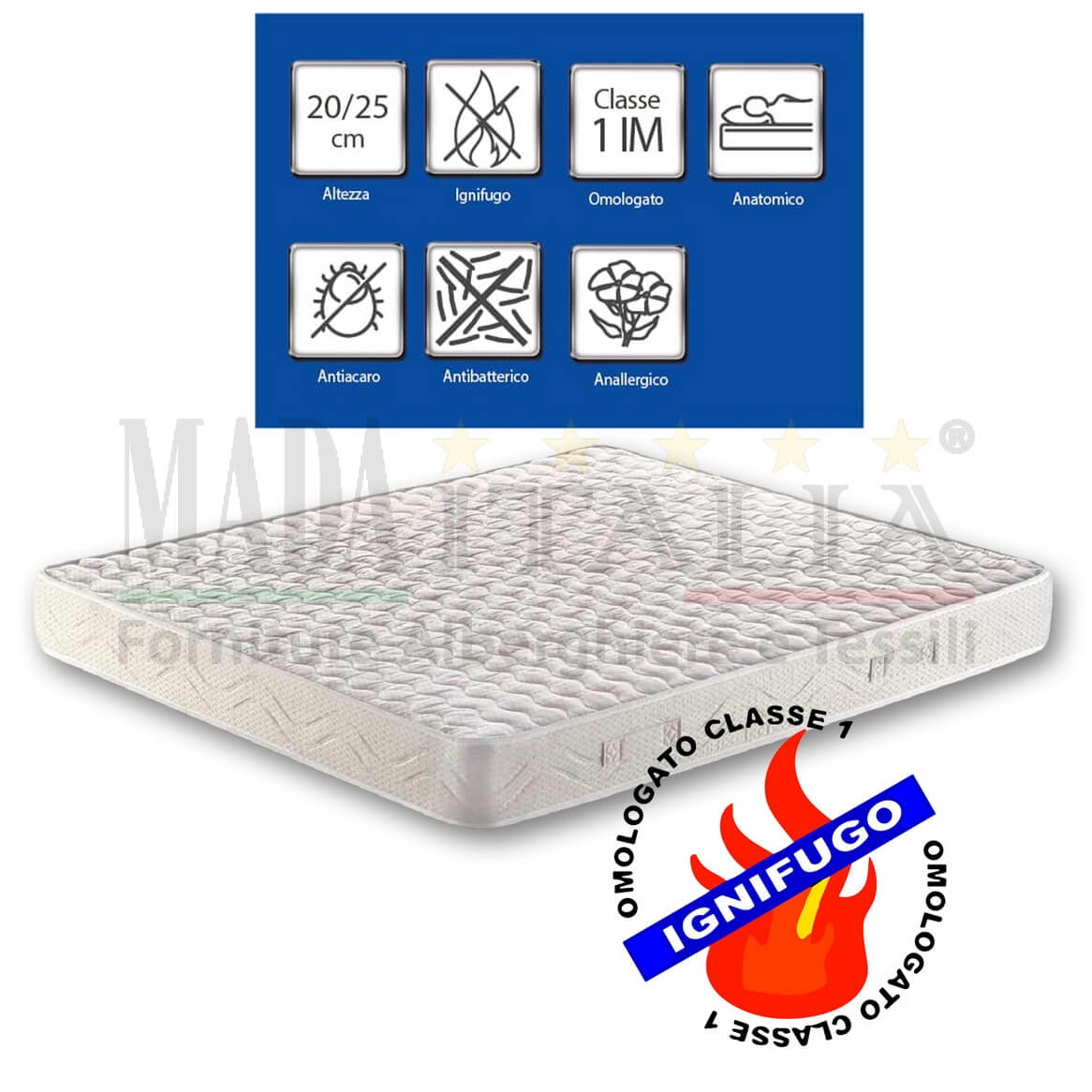 Vendita Materasso Ignifugo Hotel Poliuretano 20cm Vendita Materasso Ignifugo Hotel Poliuretano 20cm