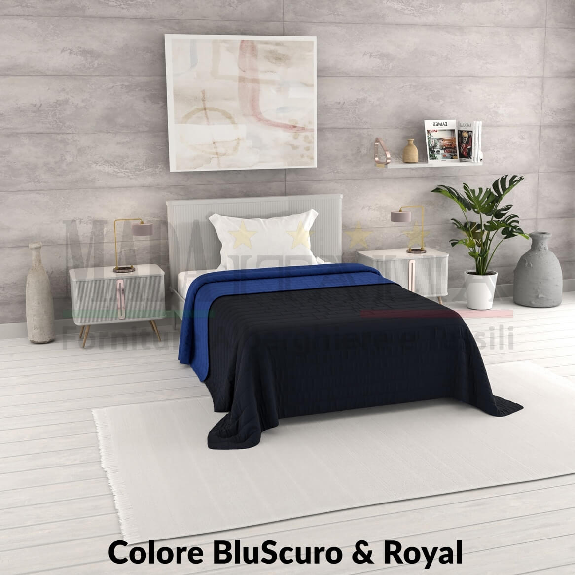 Vendita Copriletto Trapuntino Estivo Bicolore Singolo Piazza Mezza BluScuro Royal Vendita Copriletto Trapuntino Estivo Bicolore Singolo Piazza Mezza BluScuro Royal